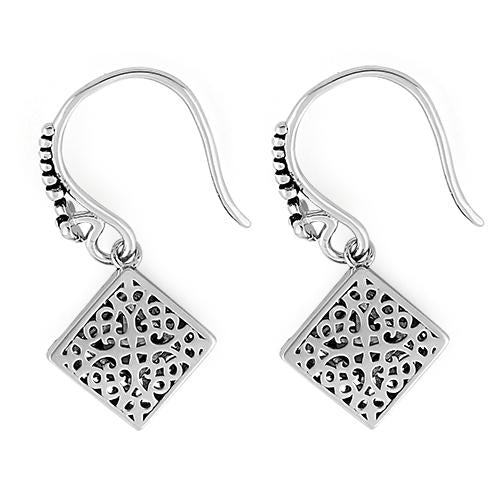 Sterling Silver Ornate Square Cut Amethyst CZ Earrings