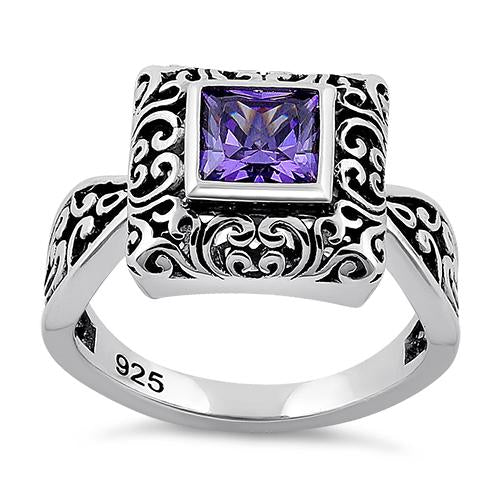 Sterling Silver Amethyst CZ Bali Ring