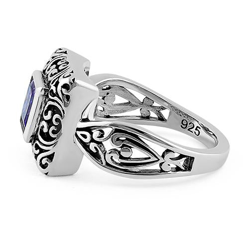 Sterling Silver Amethyst CZ Bali Ring