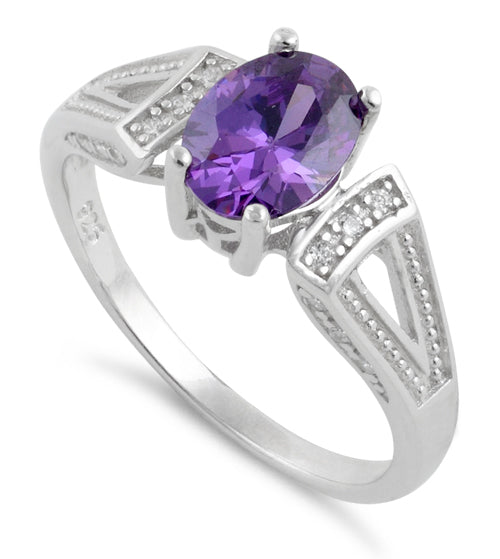 Sterling Silver Oval Amethyst CZ Ring