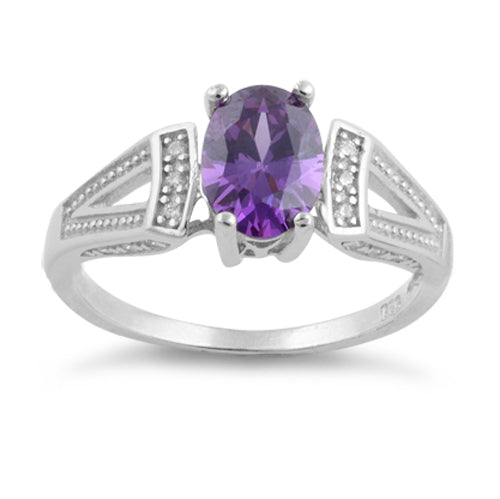 Sterling Silver Oval Amethyst CZ Ring