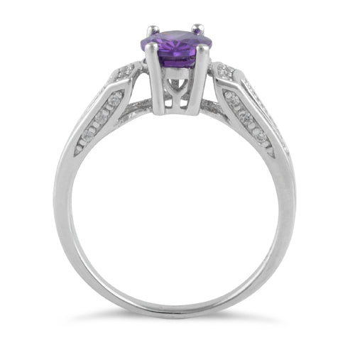Sterling Silver Oval Amethyst CZ Ring