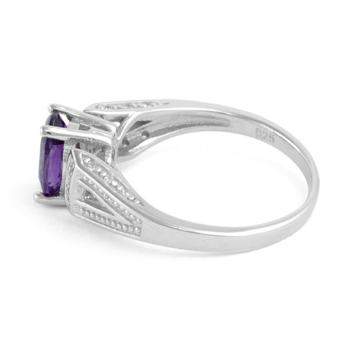 Sterling Silver Oval Amethyst CZ Ring
