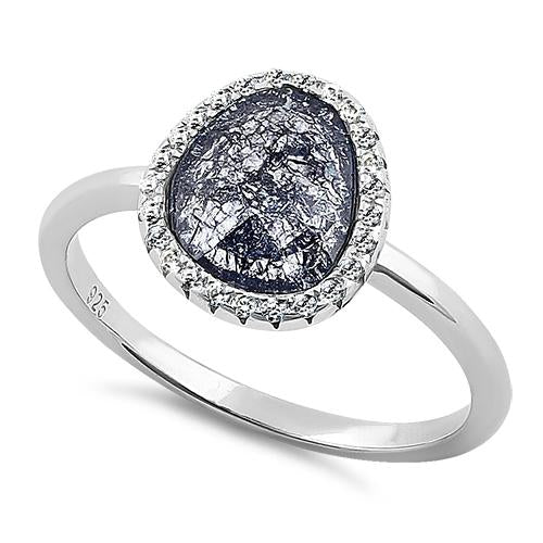 Sterling Silver Offset Oval Grey Galaxy CZ Ring