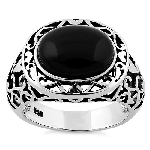 Sterling Silver Oval Black Onyx Celtic Ring
