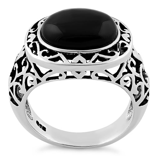 Sterling Silver Oval Black Onyx Celtic Ring