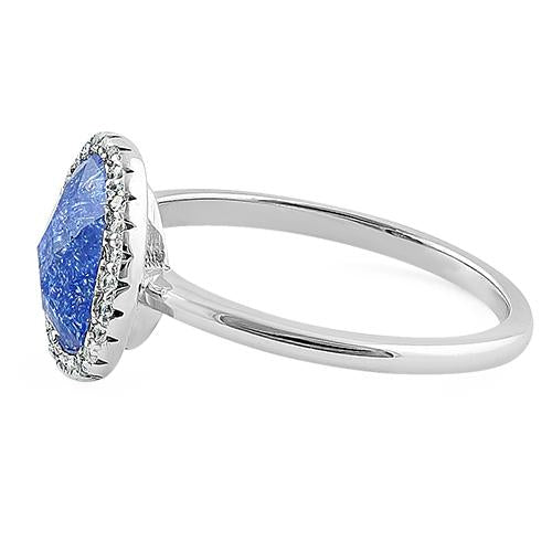 Sterling Silver Offset Oval Blue Galaxy CZ Ring