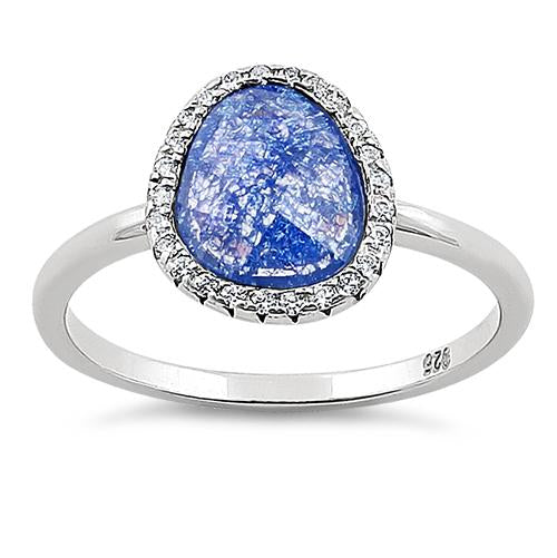 Sterling Silver Offset Oval Blue Galaxy CZ Ring