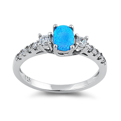 Sterling Silver Oval Blue Lab Opal CZ Ring