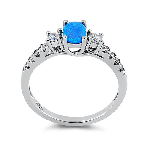 Sterling Silver Oval Blue Lab Opal CZ Ring