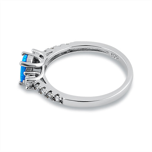 Sterling Silver Oval Blue Lab Opal CZ Ring