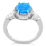 Sterling Silver Oval Blue Lab Opal CZ Ring