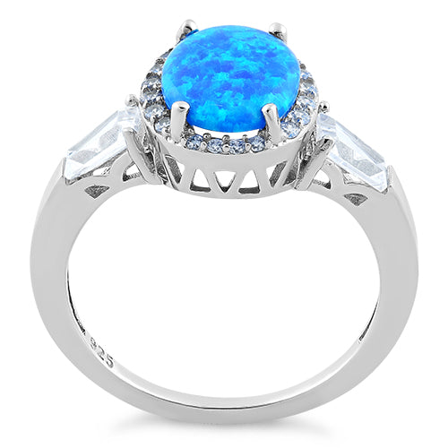 Sterling Silver Oval Blue Lab Opal CZ Ring