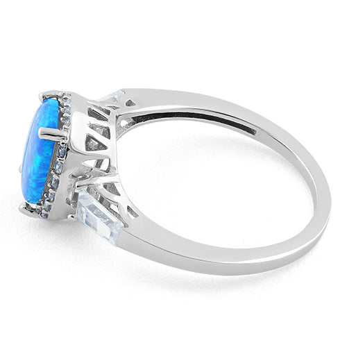 Sterling Silver Oval Blue Lab Opal CZ Ring