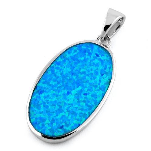 Sterling Silver Oval Blue Lab Opal Pendant