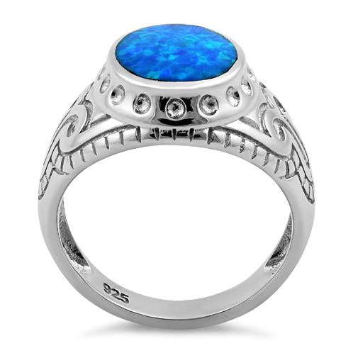 Sterling Silver Oval Blue Lab Opal Ring