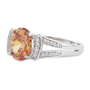 Sterling Silver Oval Champagne CZ Ring