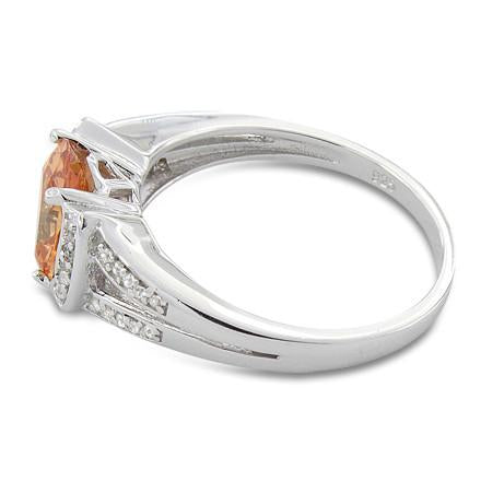 Sterling Silver Oval Champagne CZ Ring