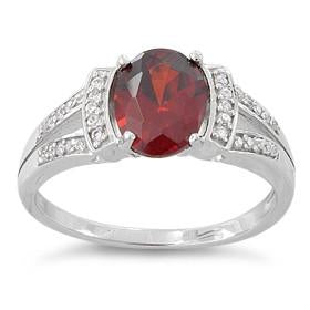 Sterling Silver Oval Garnet CZ Ring