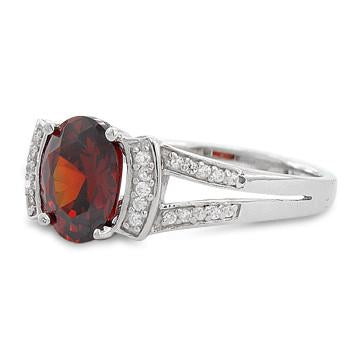 Sterling Silver Oval Garnet CZ Ring