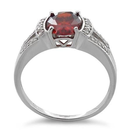 Sterling Silver Oval Garnet CZ Ring