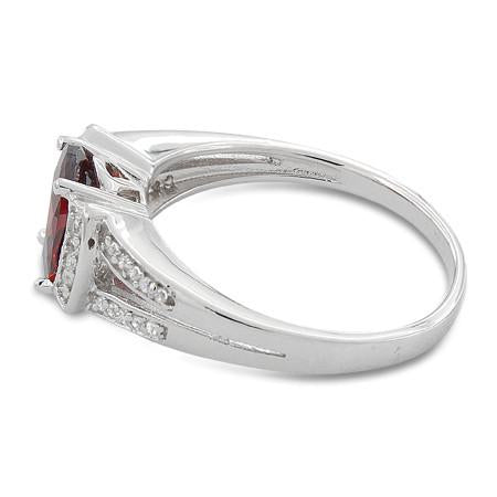 Sterling Silver Oval Garnet CZ Ring