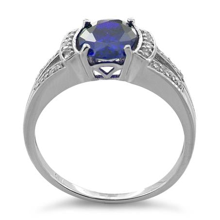 Sterling Silver Oval Channel Tanzanite CZ Ring