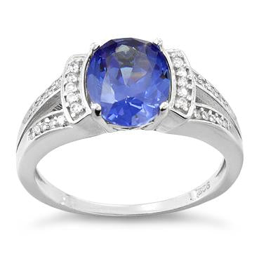 Sterling Silver Oval Channel Tanzanite CZ Ring