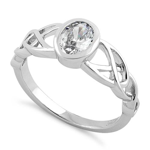 Sterling Silver Oval Clear CZ Celtic Ring