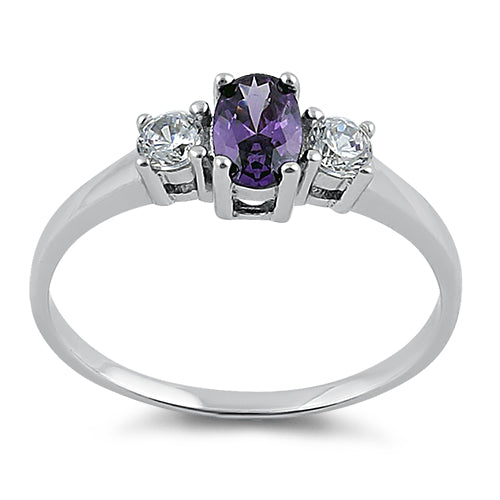 Sterling Silver Oval Cut Amethyst CZ Ring