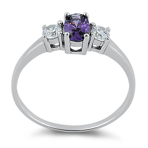 Sterling Silver Oval Cut Amethyst CZ Ring