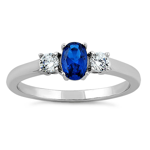 Sterling Silver Oval Cut Blue Spinel CZ Ring