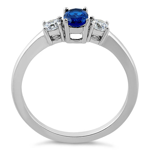 Sterling Silver Oval Cut Blue Spinel CZ Ring