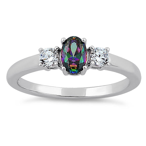 Sterling Silver Oval Cut Rainbow Topaz CZ Ring