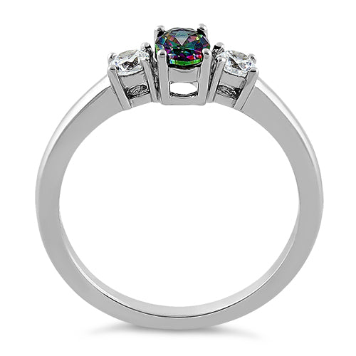 Sterling Silver Oval Cut Rainbow Topaz CZ Ring