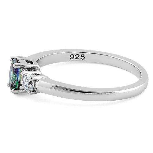 Sterling Silver Oval Cut Rainbow Topaz CZ Ring