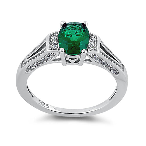Sterling Silver Oval Emerald CZ Ring