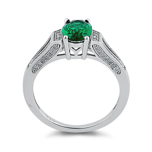 Sterling Silver Oval Emerald CZ Ring