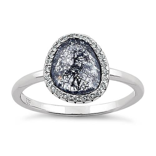 Sterling Silver Offset Oval Grey Galaxy CZ Ring