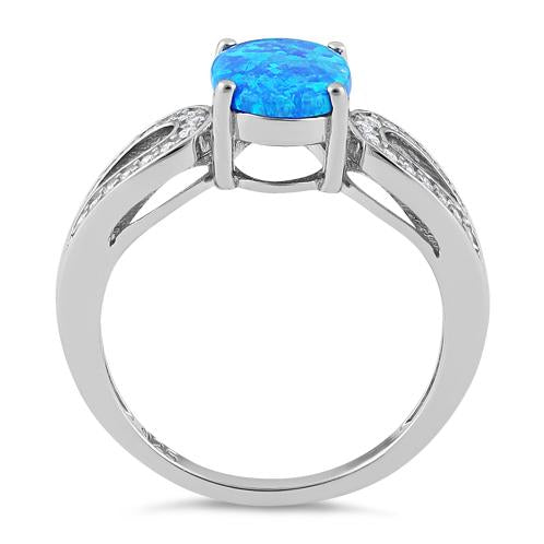 Sterling Silver Oval Lab Opal CZ Ring
