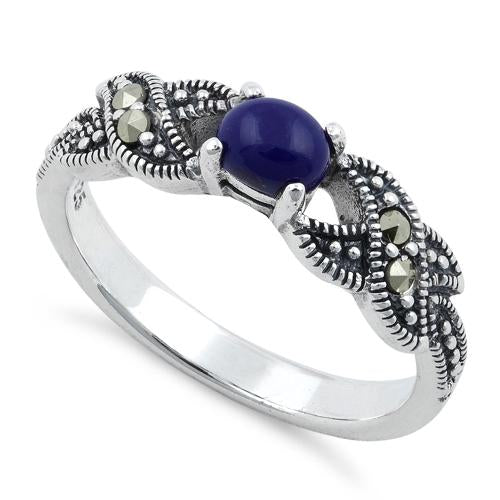 Sterling Silver Oval Blue Lapis Marcasite Ring