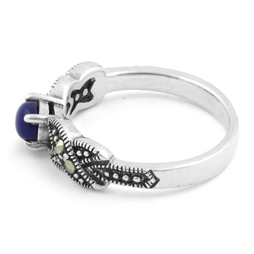 Sterling Silver Oval Blue Lapis Marcasite Ring