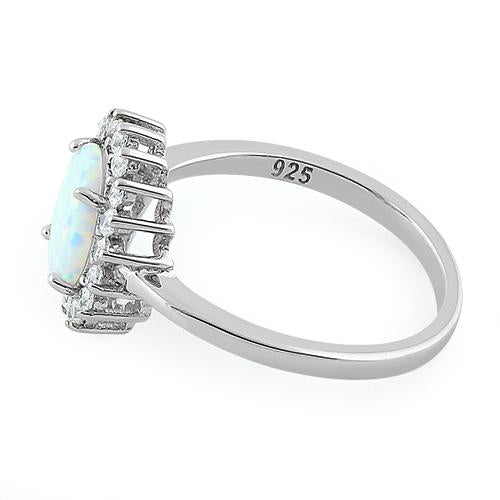 Sterling Silver Oval White Lab Opal CZ Ring