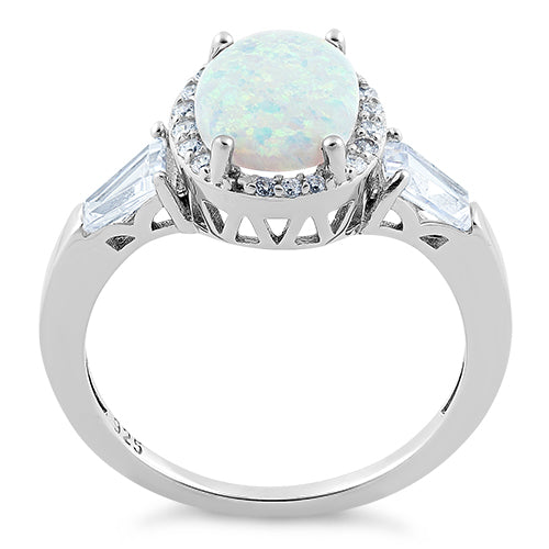 Sterling Silver Oval White Lab Opal CZ Ring