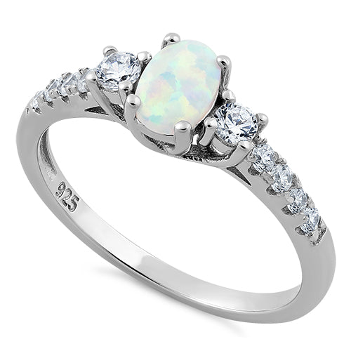 Sterling Silver Oval White Lab Opal CZ Ring