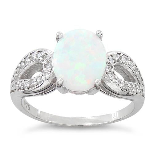 Sterling Silver Oval White Lab Opal CZ Ring