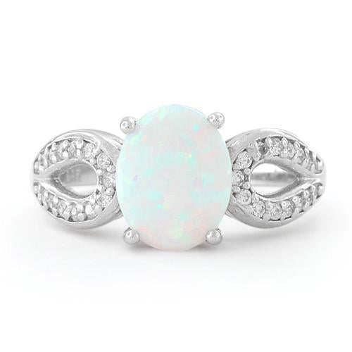 Sterling Silver Oval White Lab Opal CZ Ring