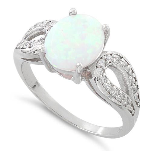 Sterling Silver Oval White Lab Opal CZ Ring