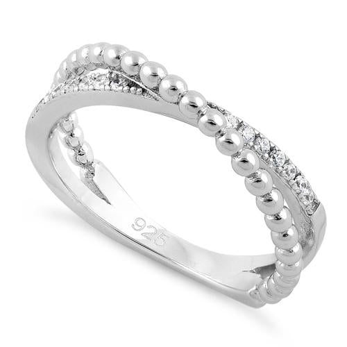 Sterling Silver Overlap Beads CZ Ring