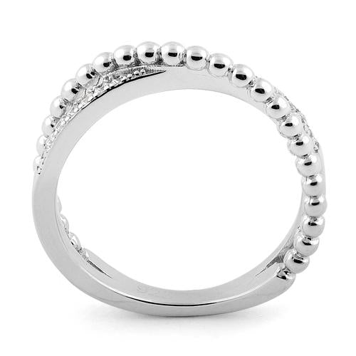 Sterling Silver Overlap Beads CZ Ring